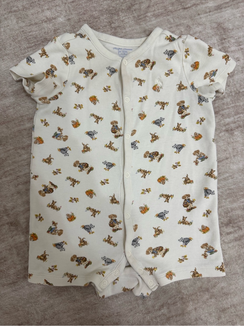 Polo Ralph Lauren Teddy Bear Cream Baby Romper 6 Months